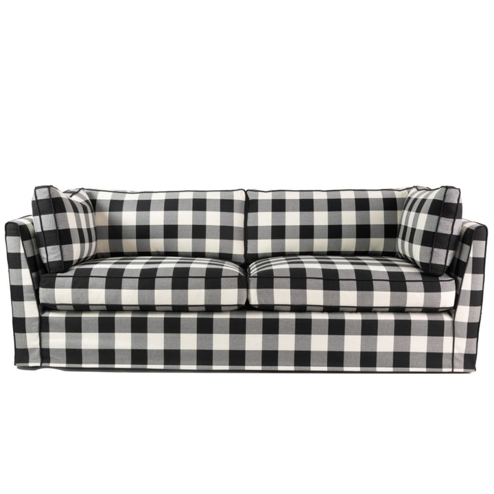 Moncur 2.5 Seater Slipcover Sofa Black &amp; White Check | Feather Wrap Cushions | 10-Year Frame Warranty