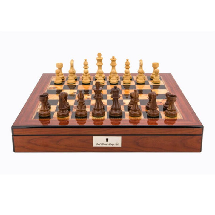 Dal Rossi Italy Staunton Wooden 9.5cm Chess Pieces on Walnut Shiny Finish Chess Box | 50cm  with Compartments