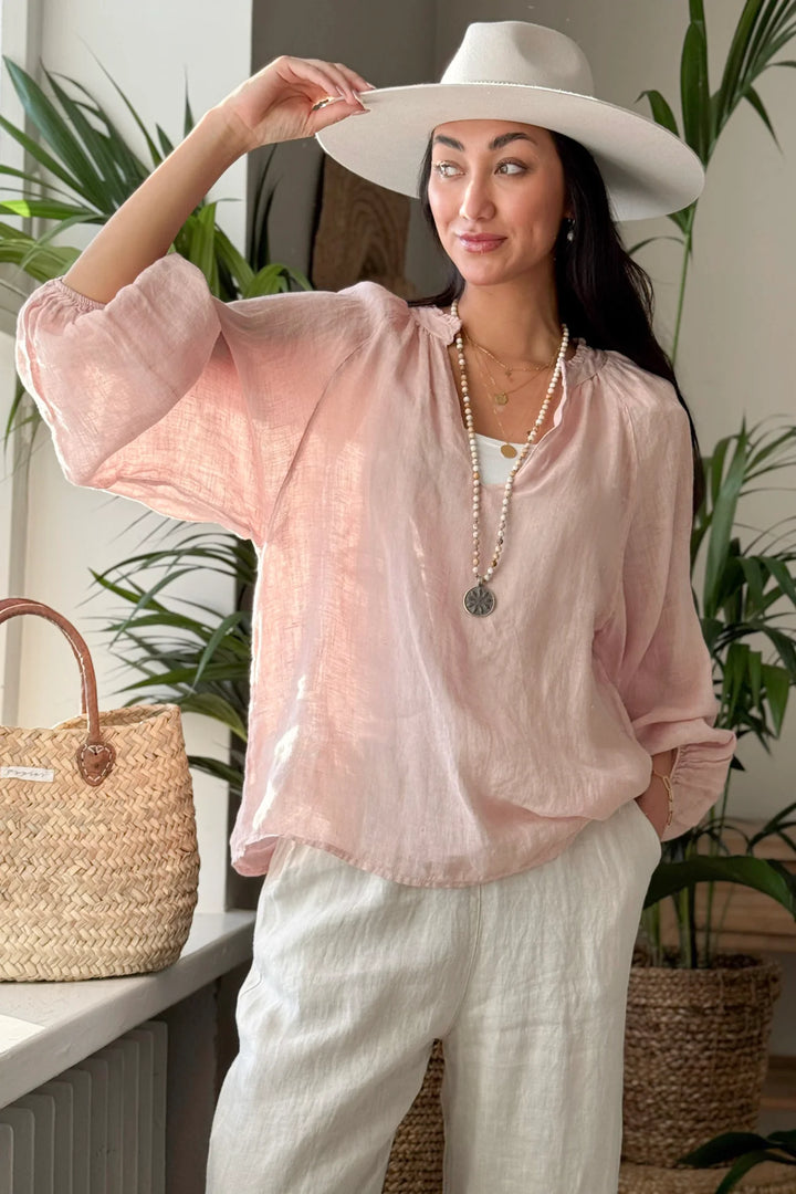 Bypias | Chessie Linen Blouse | Light Pink