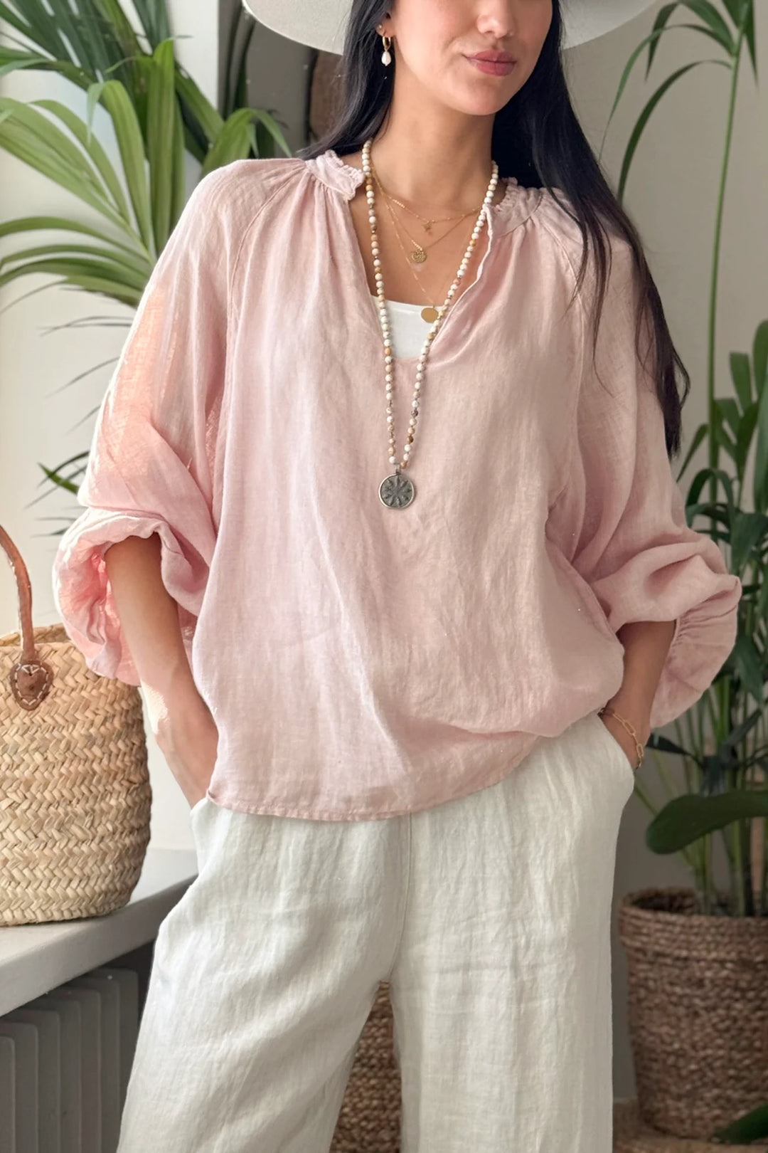 Bypias | Chessie Linen Blouse | Light Pink