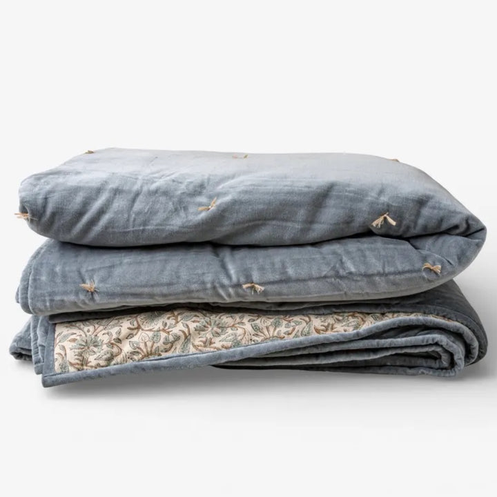 Ciara Handblock Cotton Velvet Quilted Coverlet | Small 220x245cm