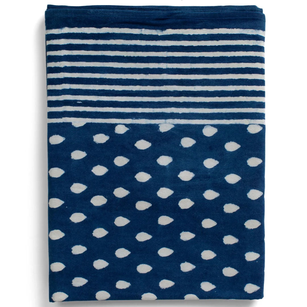 Indigo Drop | Cotton Tablecloth | Round 120 x 120cm-Suzie Anderson Home