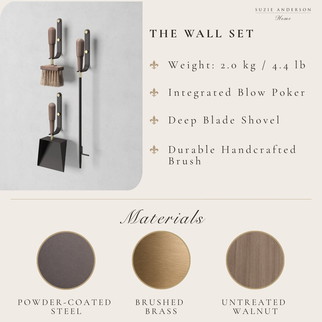 Eldvarm Emma 3-Piece Wall-Mounted Fire Tool Set | Classique Walnut