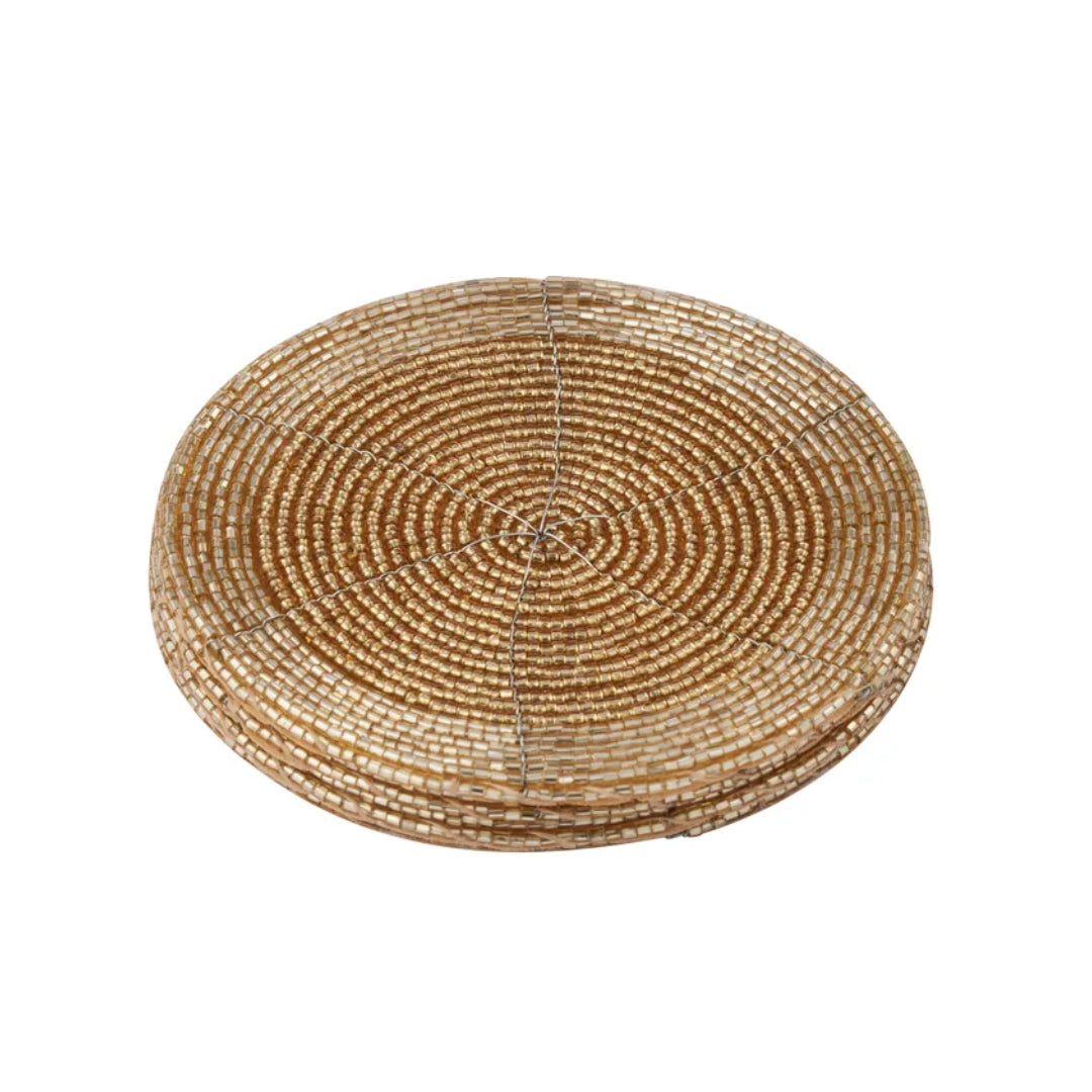 Glass Beaded Gold Coasters | Set of 4