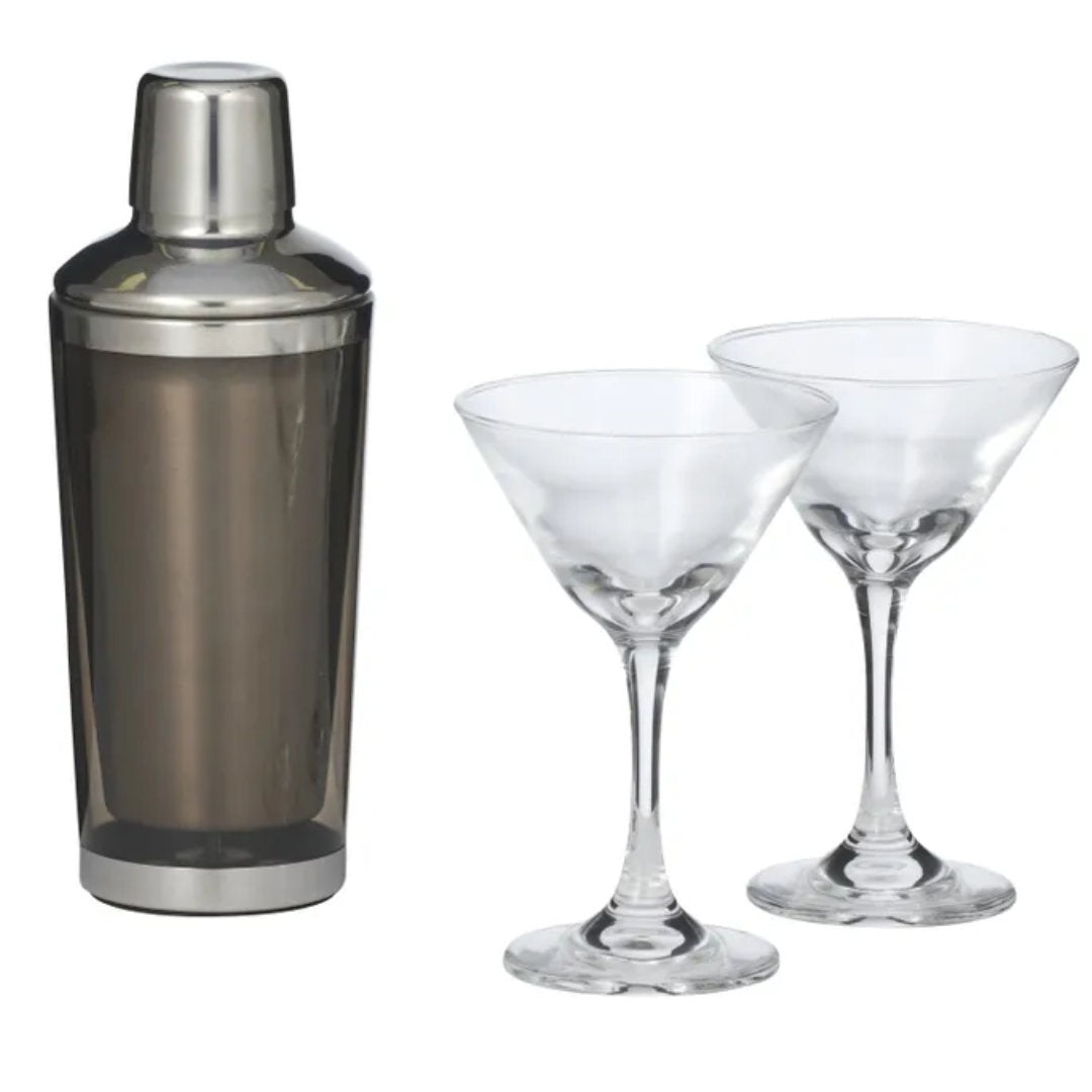 James 3PCE Cocktail Shaker with Two Martini Glasses