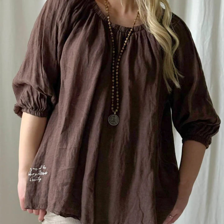 Bypias | Lily Linen Top | Coffee