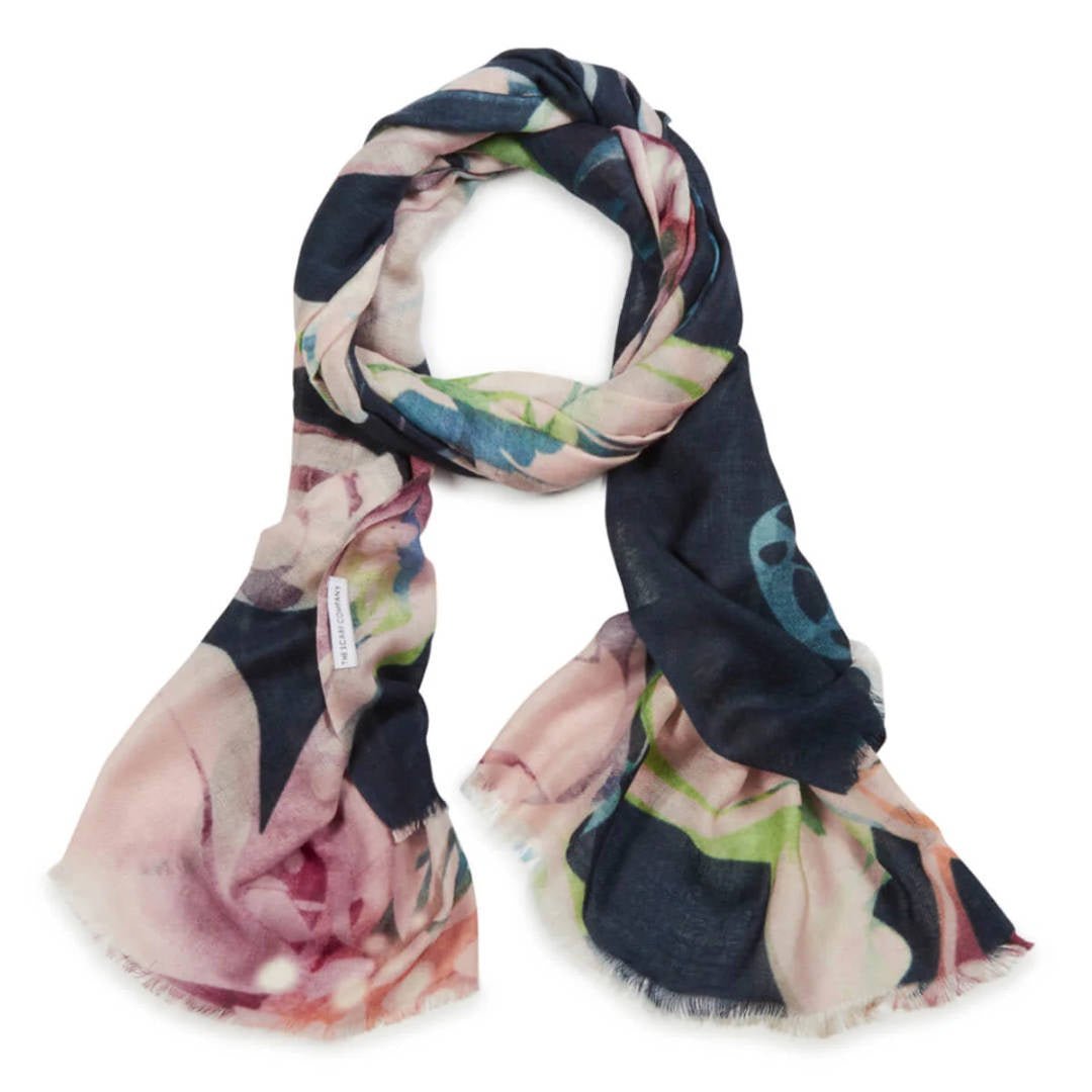 Colleen Merino Wool Scarf – Pink Floral | 70 x 180 cm - Suzie Anderson Home