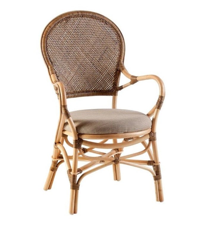 Colonial Style Upholstered Rattan Chair - Suzie Anderson Home