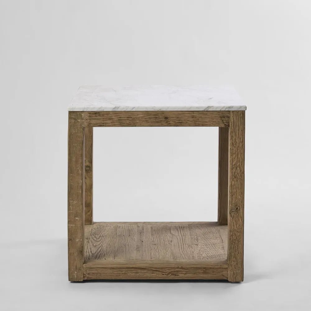 Colorado Marble Top Side Table | Natural Oak Base | W50 x H50cm - Suzie Anderson Home