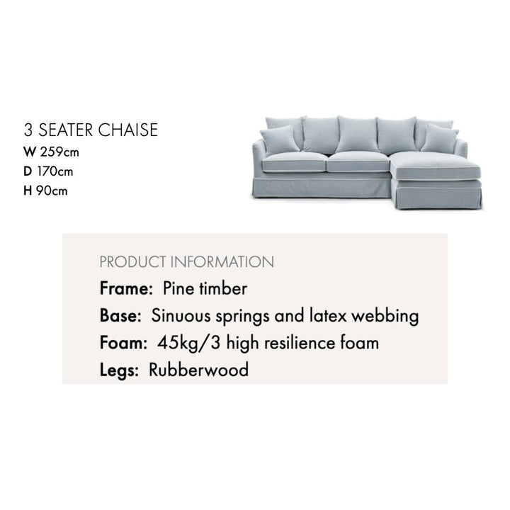 Coolum Slip Cover 3 Seat Sofa with Right Facing Chaise | Hamptons Beach Fabric - Suzie Anderson Home