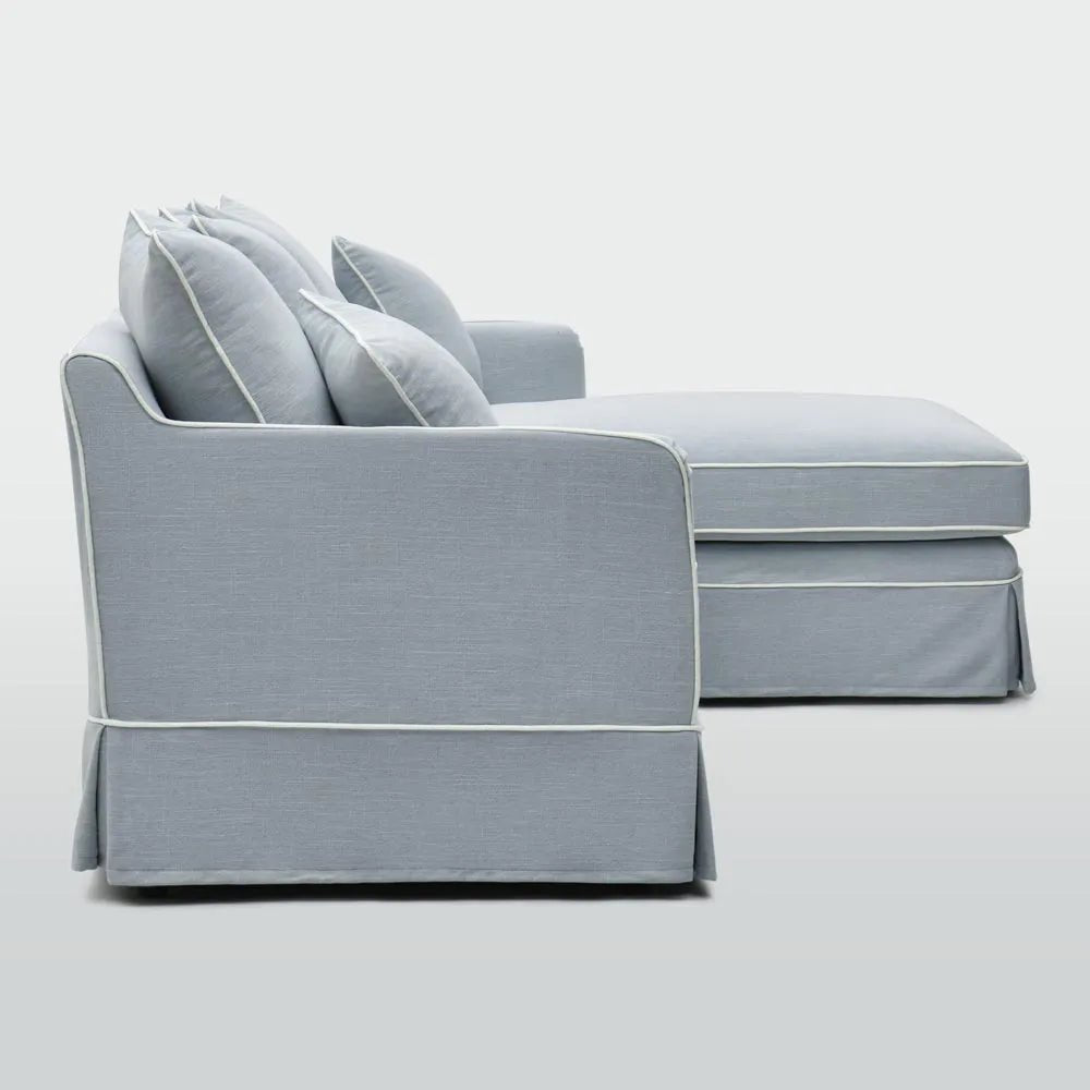 Coolum Slip Cover 3 Seat Sofa with Right Facing Chaise | Hamptons Beach Fabric - Suzie Anderson Home