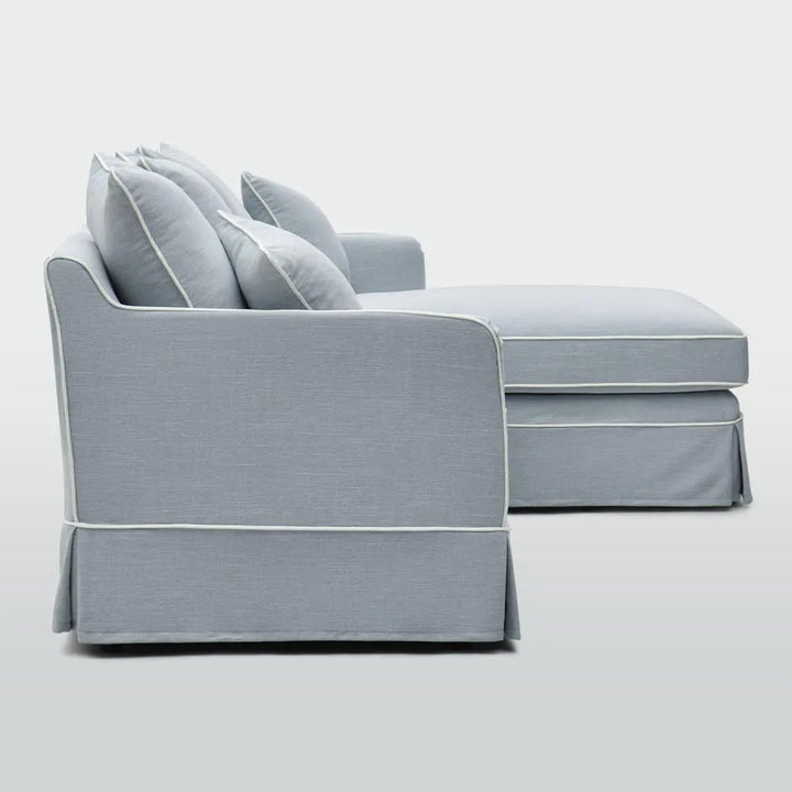 Coolum Slip Cover 3 Seat Sofa with Right Facing Chaise | Hamptons Beach Fabric - Suzie Anderson Home