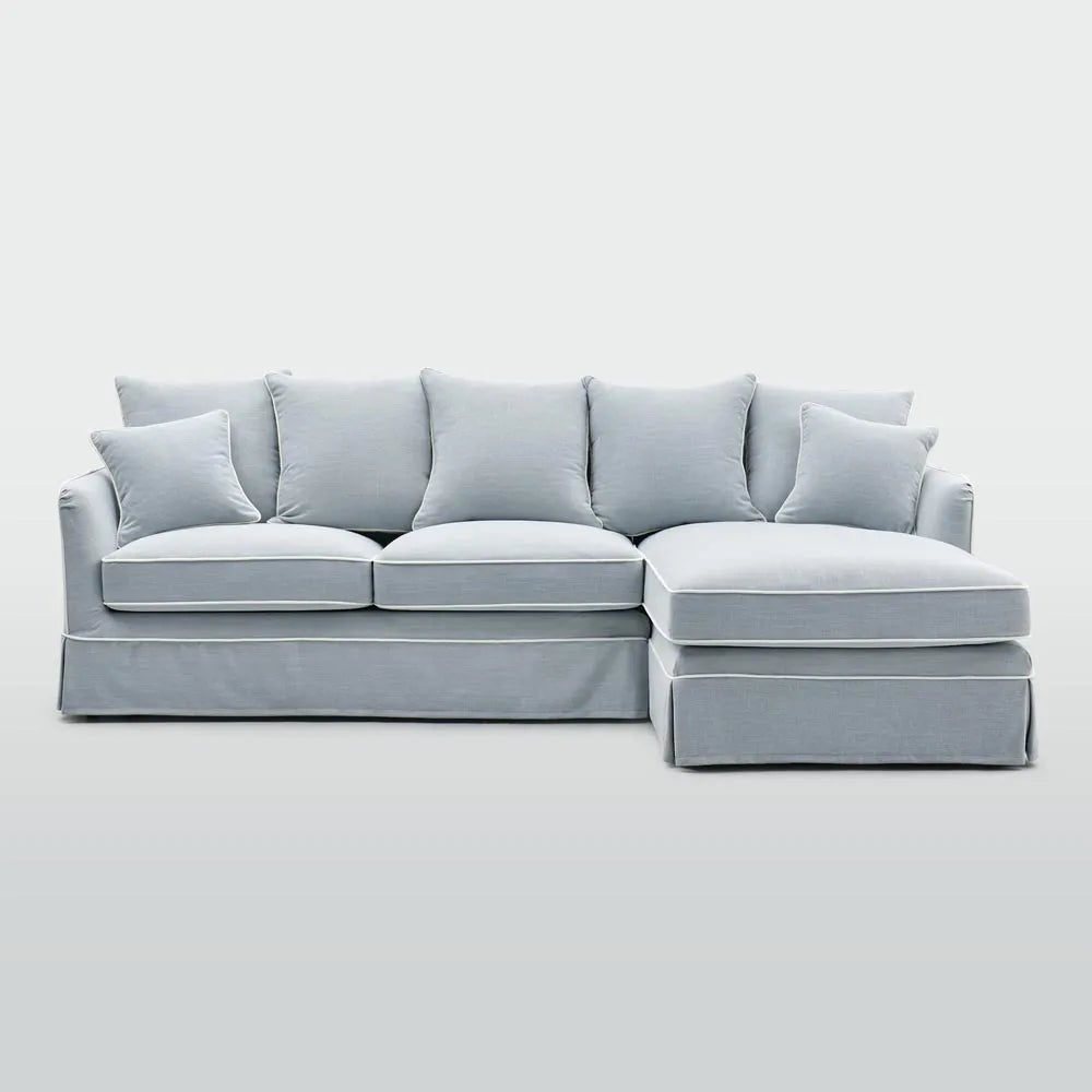 Coolum Slip Cover 3 Seat Sofa with Right Facing Chaise | Hamptons Beach Fabric - Suzie Anderson Home