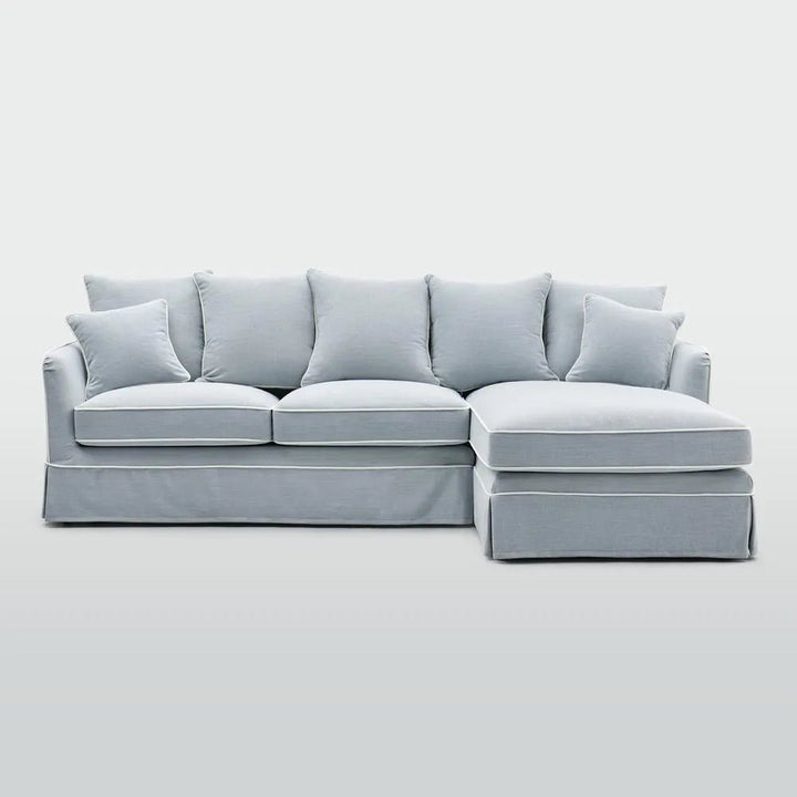 Coolum Slip Cover 3 Seat Sofa with Right Facing Chaise | Hamptons Beach Fabric - Suzie Anderson Home