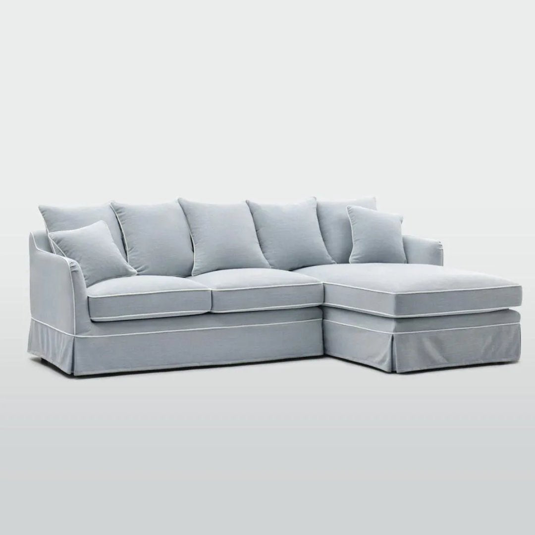 Coolum Slip Cover 3 Seat Sofa with Right Facing Chaise | Hamptons Beach Fabric - Suzie Anderson Home