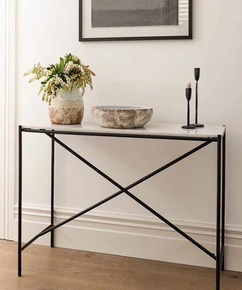 Croix Console Table | Iron/Marble | W100 x D39 x H76cm - Suzie Anderson Home