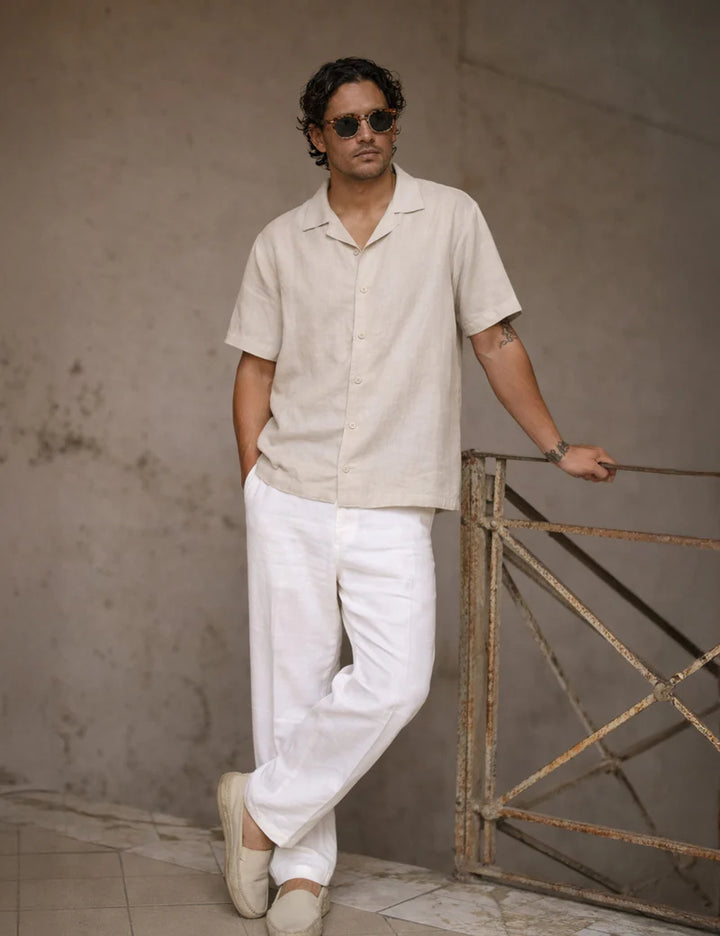 Simple | Cuban Linen Short Sleeve Shirt | Natural