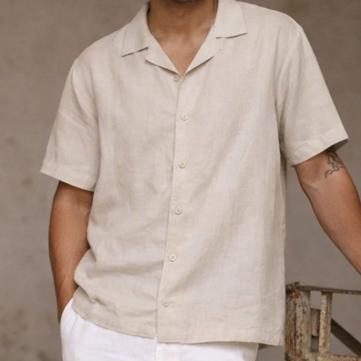 Simple | Cuban Linen Short Sleeve Shirt | Natural