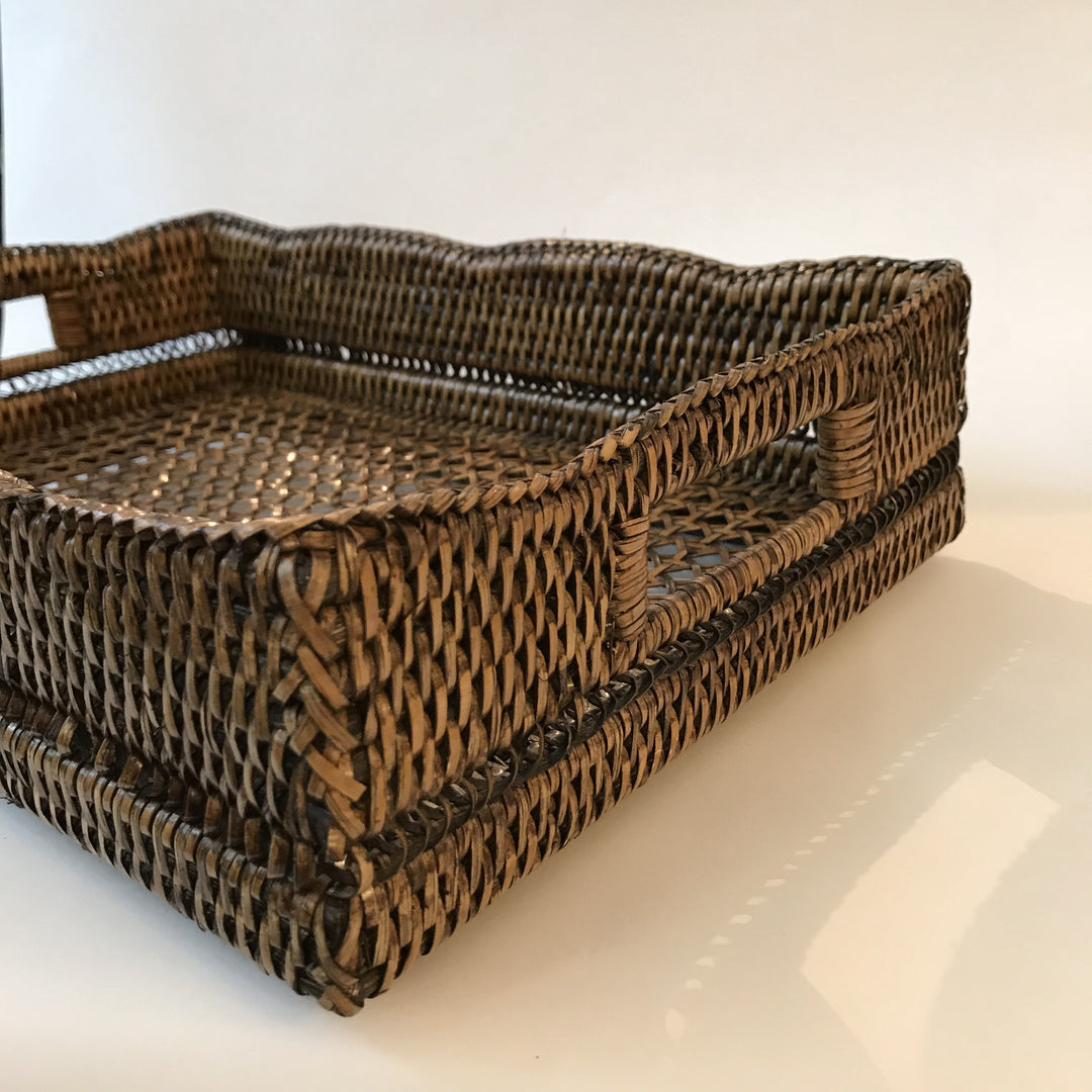 Lace Rattan Tray | Antique Brown | 38 x 28 x 10 cm