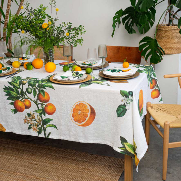 Citruses White Linen Tablecloth | 170x250cm