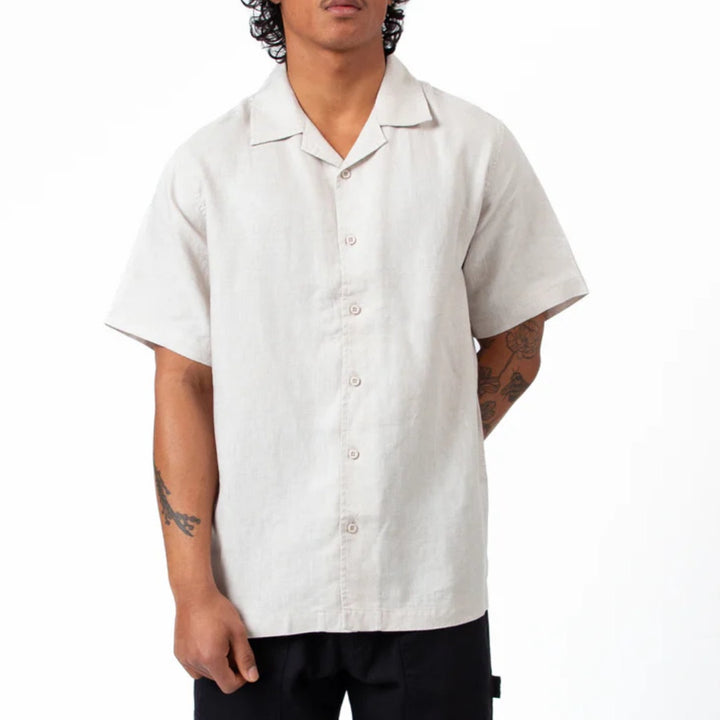 Simple | Linen Short Sleeve Cuban Shirt | Natural