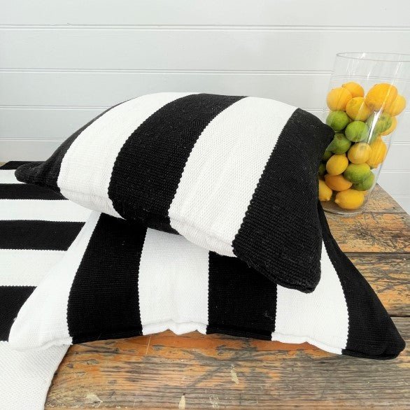 Deck Stripe | Black &amp; White Outdoor Cushion Cover &amp; Poly Insert | 50x50cm (BOWRAL) - Suzie Anderson Home