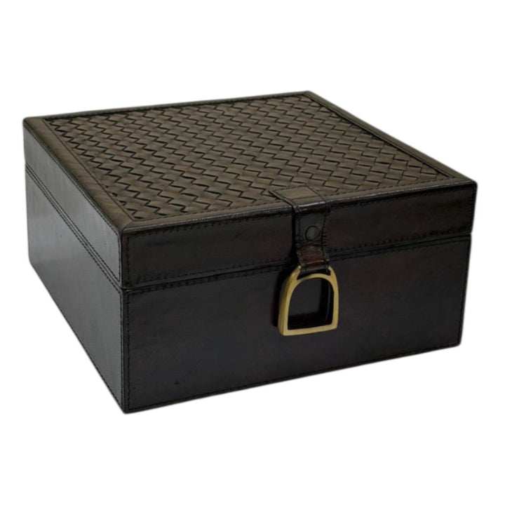 Leather Square Woven Box \ Dark