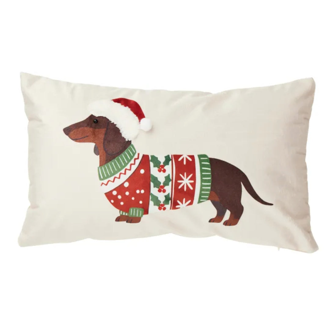 Dachshund Merry Festive Cushion &amp; Poly Insert 30x50cm