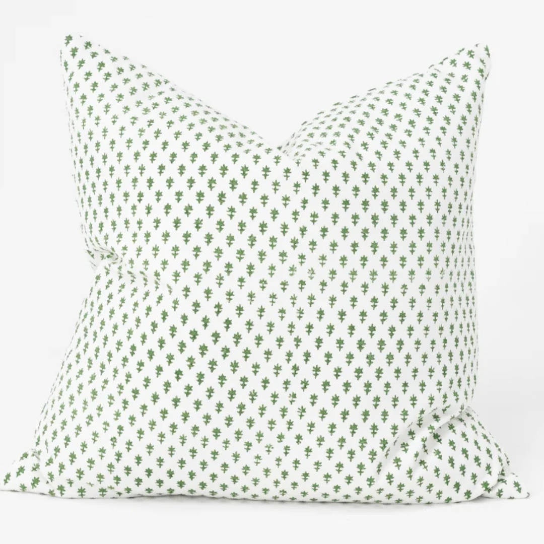 Devon Dots Green Hand Block Print Medium Cushion Cover