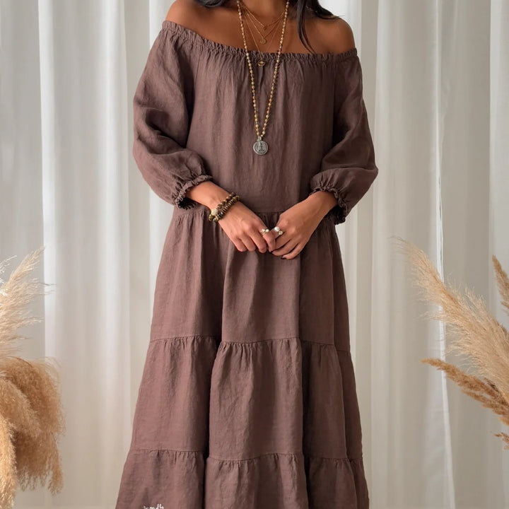 Bypias | Abby Long-Line Linen Dress | Coffee