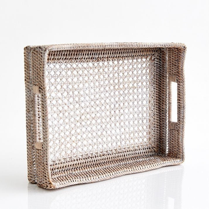 Lace Rattan Tray | White Wash | 38 x 28 x 10 cm