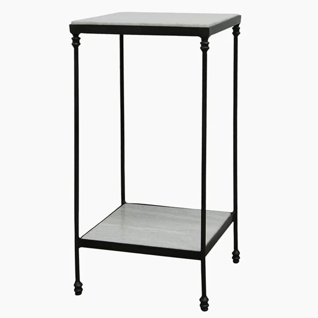Elaine Narrow Side Table | Black/Marble | W30 x D30 x H61cm - Suzie Anderson Home