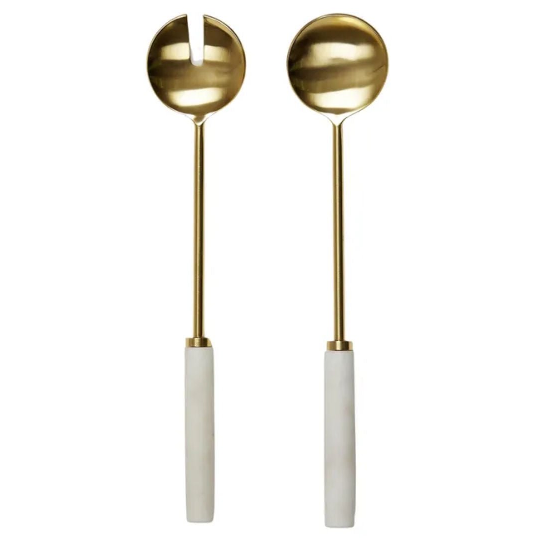 Eli PAIR Salad Servers | Marble/Gold - Suzie Anderson Home