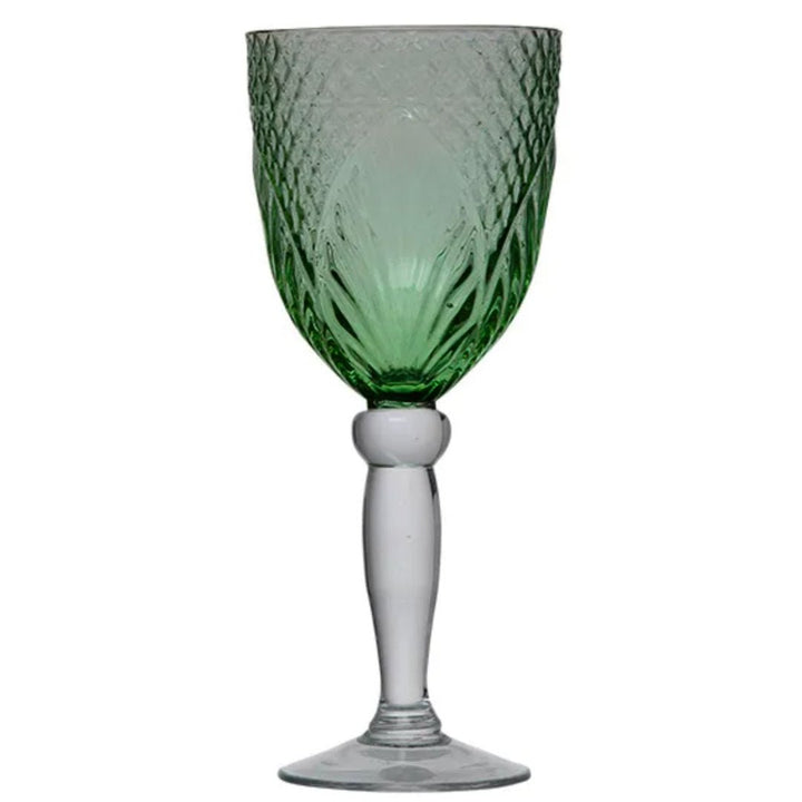 Etched Vintage Green Glass Goblet - Suzie Anderson Home