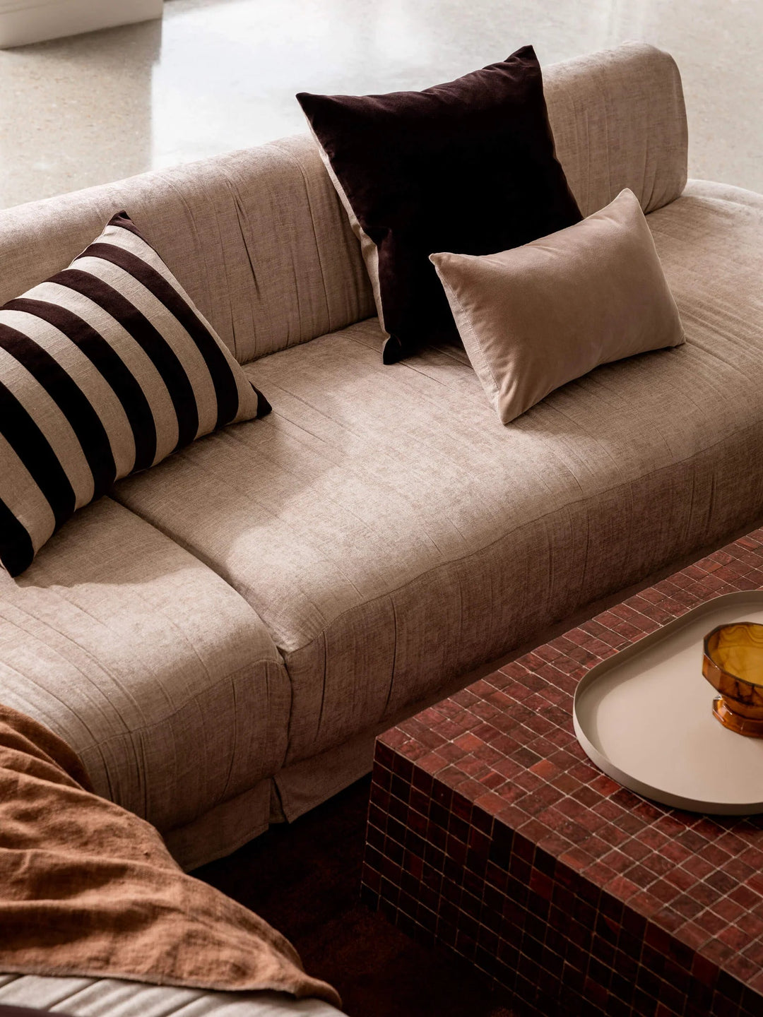 Etro Stripe Velvet & Linen Cushion & Insert | Chocolate | 65x40cm - Suzie Anderson Home