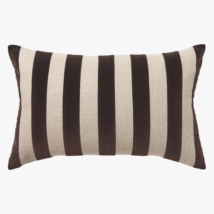 Etro Stripe Velvet & Linen Cushion & Insert | Chocolate | 65x40cm - Suzie Anderson Home