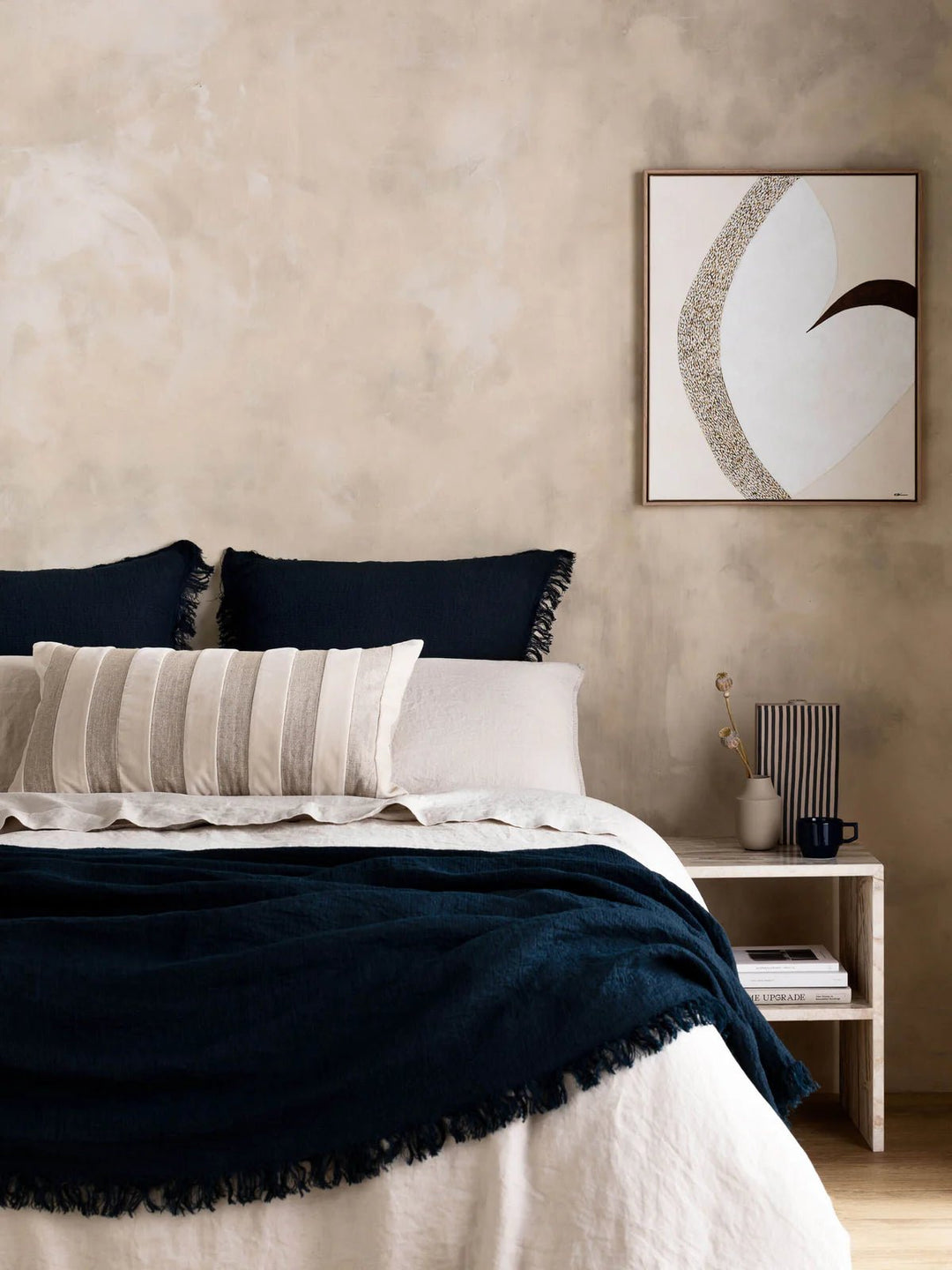 Etro Velvet &amp; Linen Cushion &amp; Insert | Almond Stripe | 65x40cm - Suzie Anderson Home