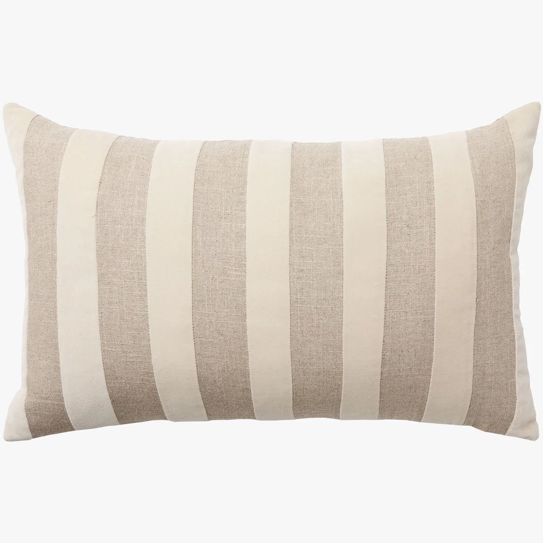 Etro Velvet & Linen Cushion & Insert | Almond Stripe | 65x40cm - Suzie Anderson Home