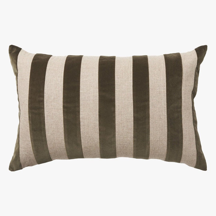 Etro Velvet & Linen Cushion & Insert | Olive Stripe | 65x40cm - Suzie Anderson Home