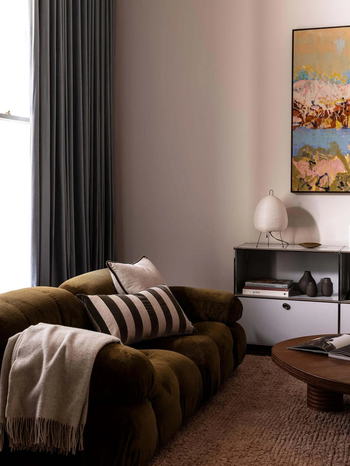 Etro Velvet & Linen Cushion & Insert | Olive Stripe | 65x40cm - Suzie Anderson Home