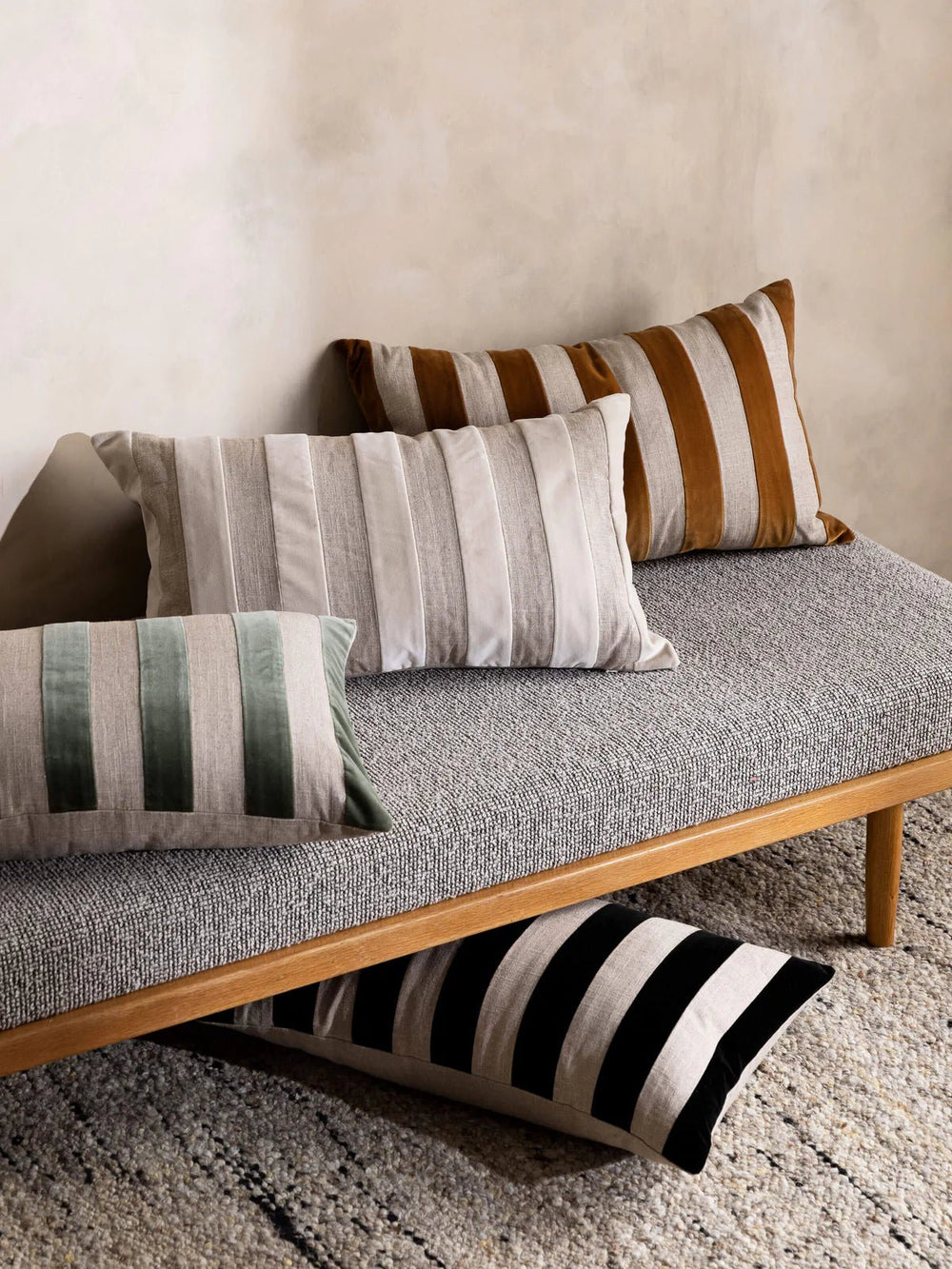 Etro Velvet & Linen Cushion & Insert | Toffee Stripe | 65x40cm - Suzie Anderson Home