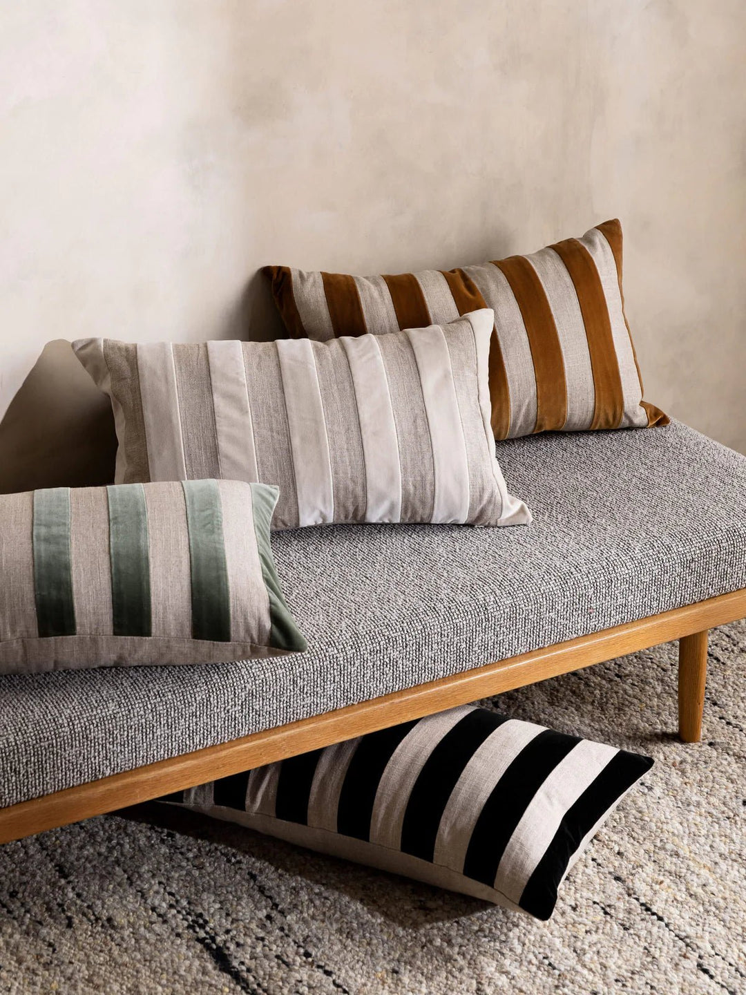 Etro Velvet &amp; Linen Cushion &amp; Insert | Toffee Stripe | 65x40cm - Suzie Anderson Home