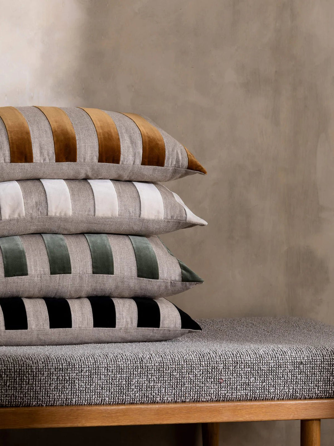 Etro Velvet &amp; Linen Cushion &amp; Insert | Toffee Stripe | 65x40cm - Suzie Anderson Home