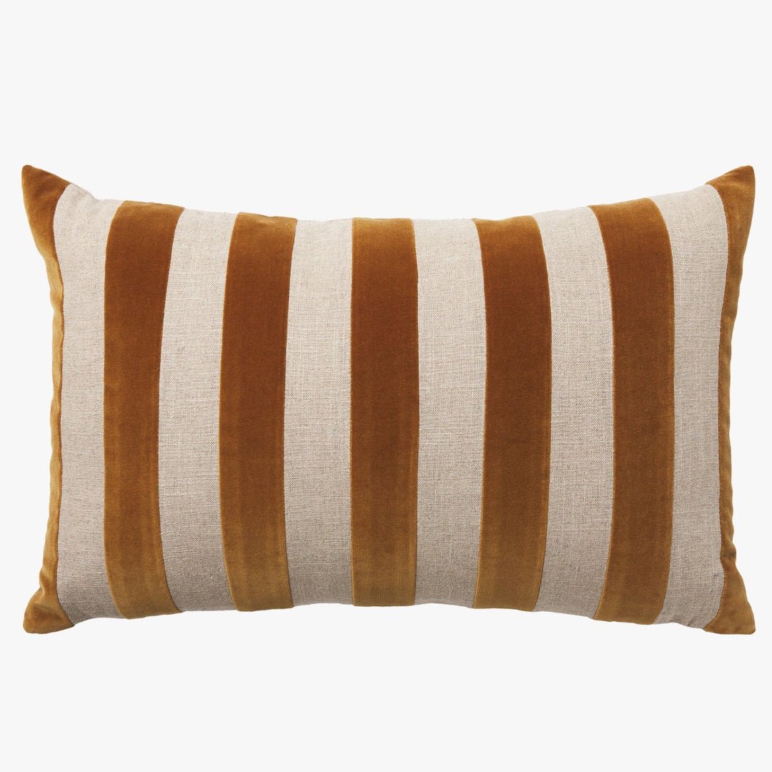Etro Velvet & Linen Cushion & Insert | Toffee Stripe | 65x40cm - Suzie Anderson Home