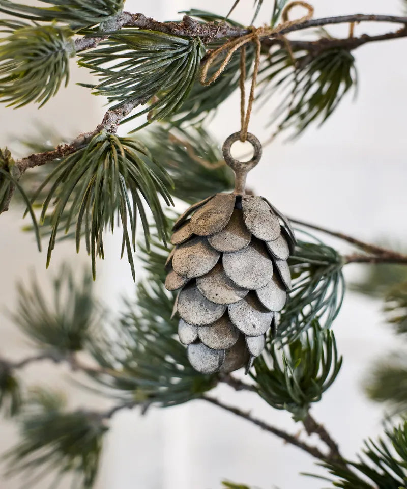 Hanging Pinecone Ornament | Short Ash Grey