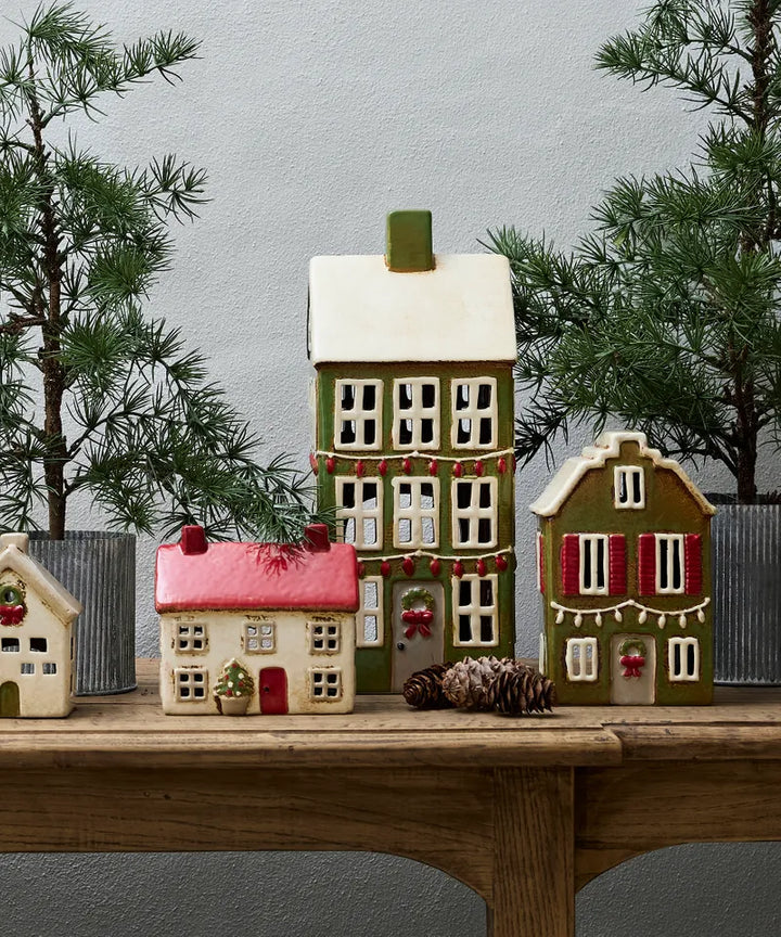 Alscace Tea Light Grande Ceramic Chalet | Christmas Green