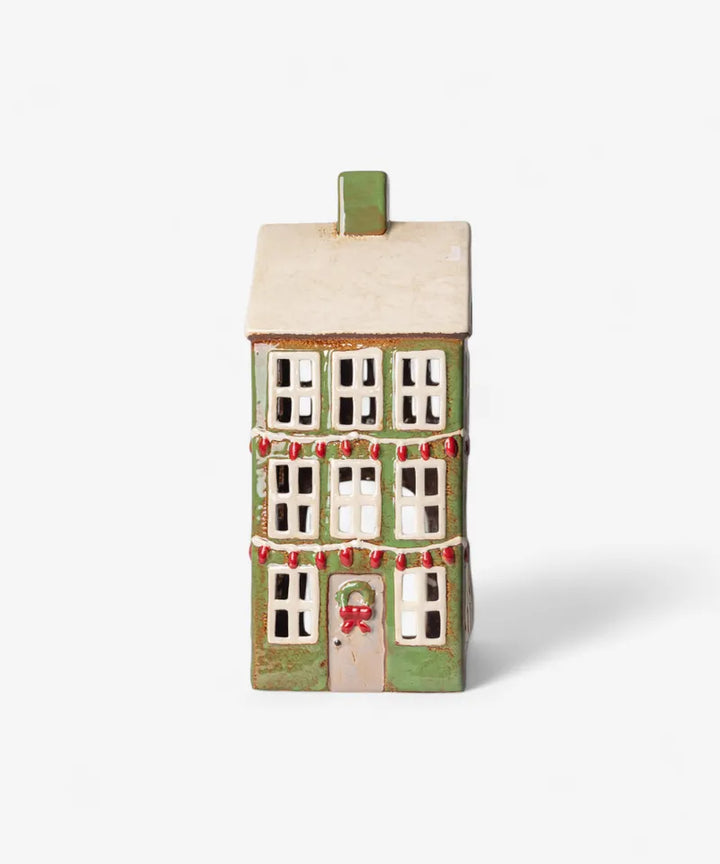 Alscace Tea Light Grande Ceramic Chalet | Christmas Green