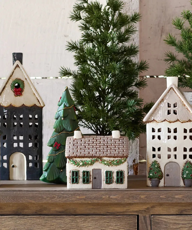 Alsace Tea Light Ceramic Cottage with Swag