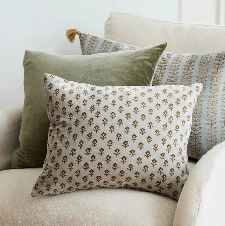 Flower Handblock Velvet Cushion Cover | 35x50cm
