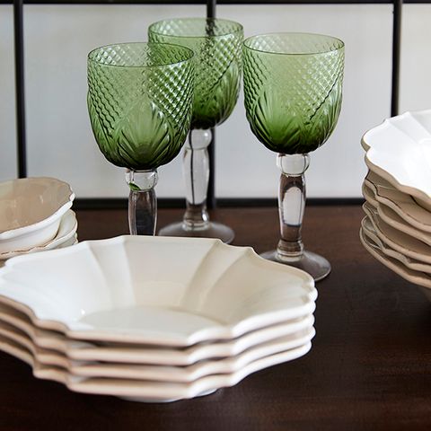 Etched Vintage Green Glass Goblet